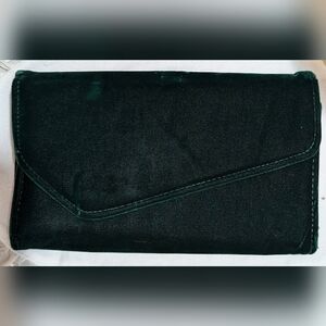 Green Velvet Clutch Bag with Gold Tone Chain, Velvet Clutch